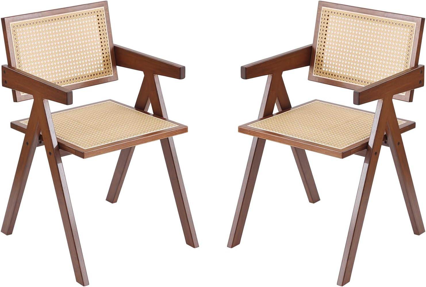 Rattan Dining Chairs Set of 2, Mid Century Modern in Walnut - Loft&Timber
