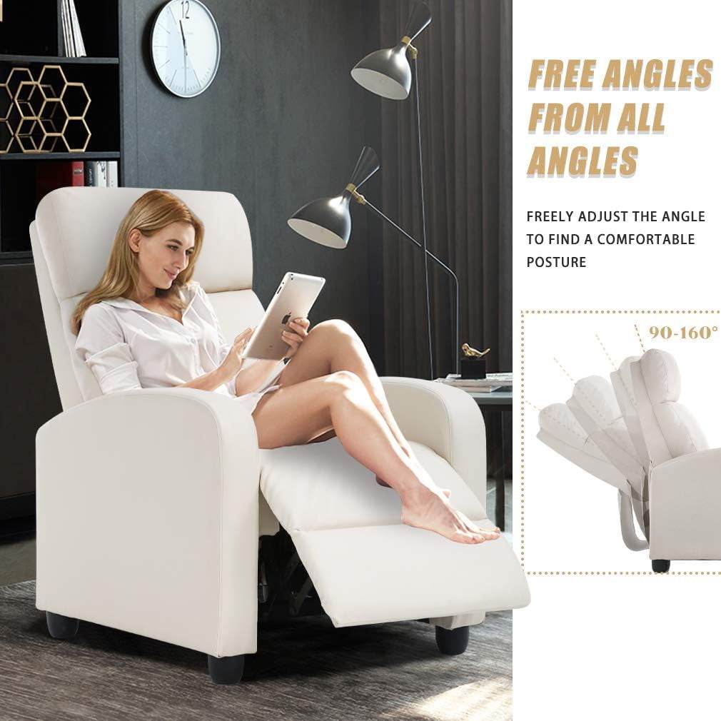 Recliner Chair for Living Room Recliner Sofa Reading Chair Winback Single Sofa Home Theater Seating Modern Reclining Chair Easy Lounge with PU Leather Padded Seat Backrest (Beige) - Loft&Timber