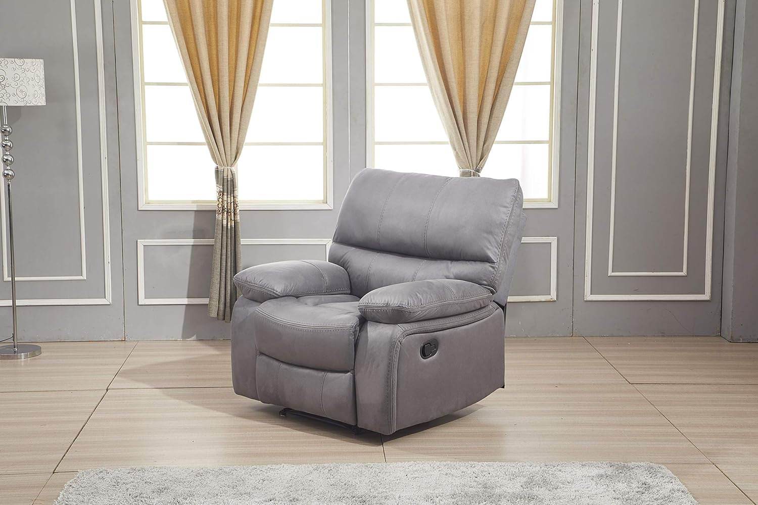 Microfiber Reclining Sofa Couch Set Living Room Set 8007 (Grey, Recliner) - Loft&Timber
