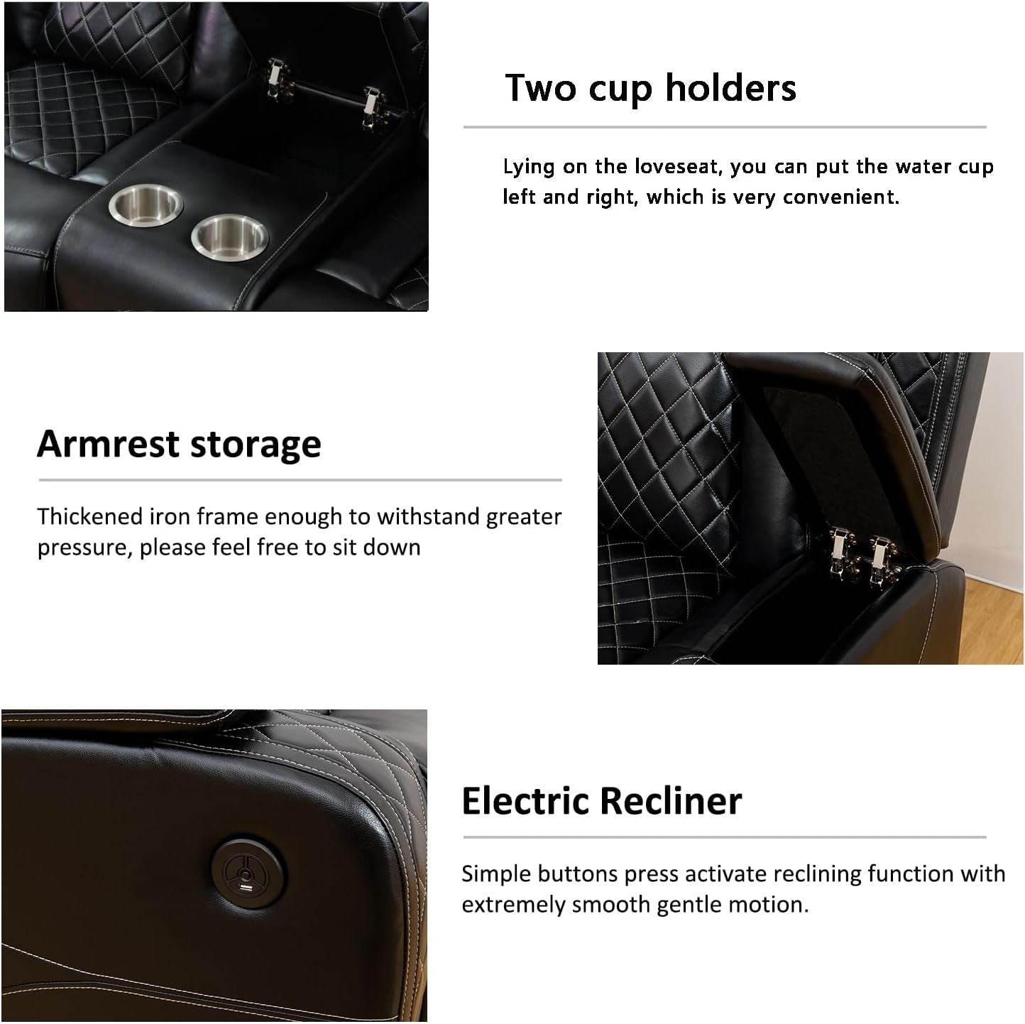 Luxury Living Room Furniture Sets Power Recliner Sectional Sofa Recliner Couch Set Recliner Leather Couch and Recliner Set Loveseat Chair for House/Office/Theater Seating(A-Black) - Loft&Timber