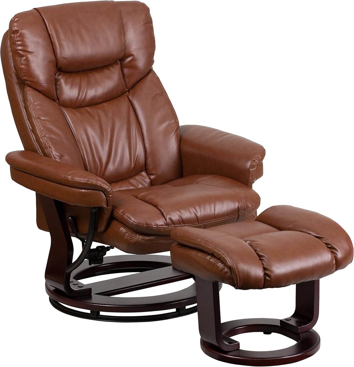 Allie Leathersoft Upholstered Recliner with Footrest, Arms, and Headrest, Padded Swivel Recliner Chair and Ottoman Set, Brown Vintage - Loft&Timber