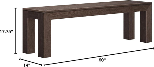 60 Inch Dining Bench for Dining Room, Bench for 72 Inch Table Kitchen Dining Seat, Wooden Outdoor Bench, Solid Wood Entryway Bench, Walnut Wirebrush-1