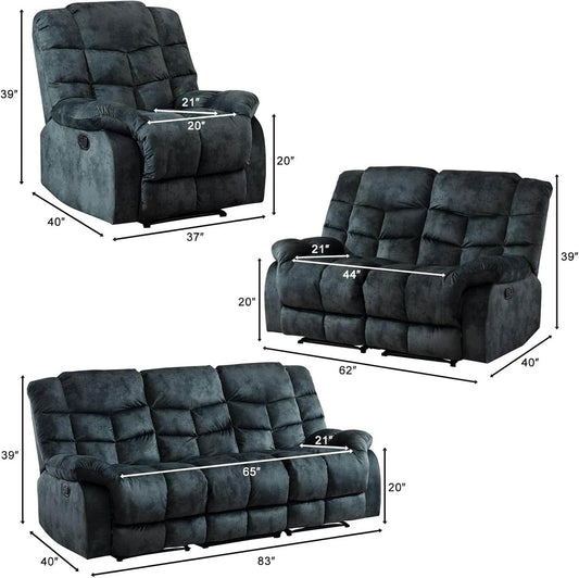 Reclining Living Room Set 3PC Bonded Manual Recliner Set, Grey - Loft&Timber