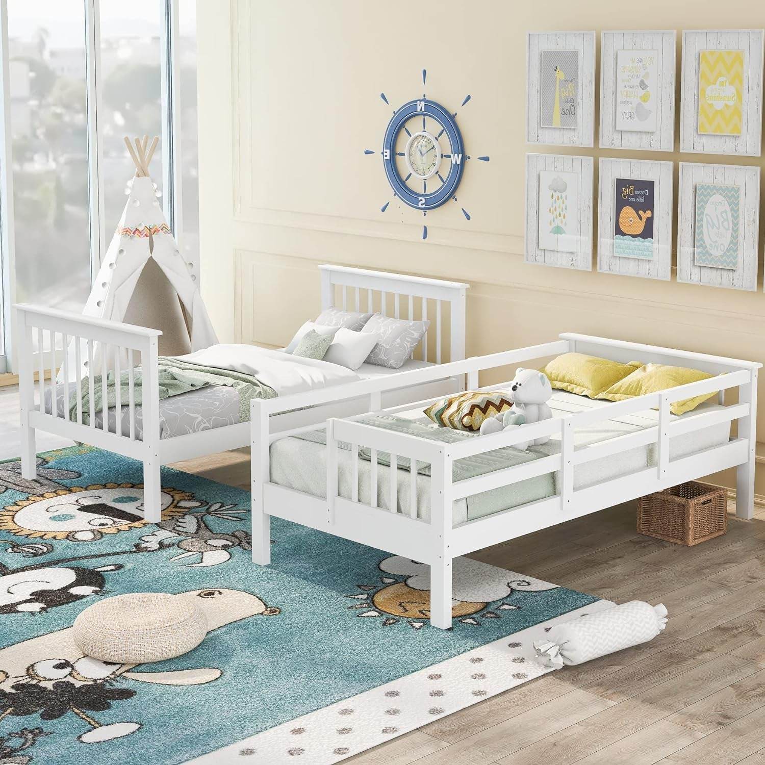 Twin over Twin Bunk Bed with Stairs, Solid Wood Bunk Bed Frame with Storage for Kids Teens Adults Bedroom Dorm - White - Loft&Timber