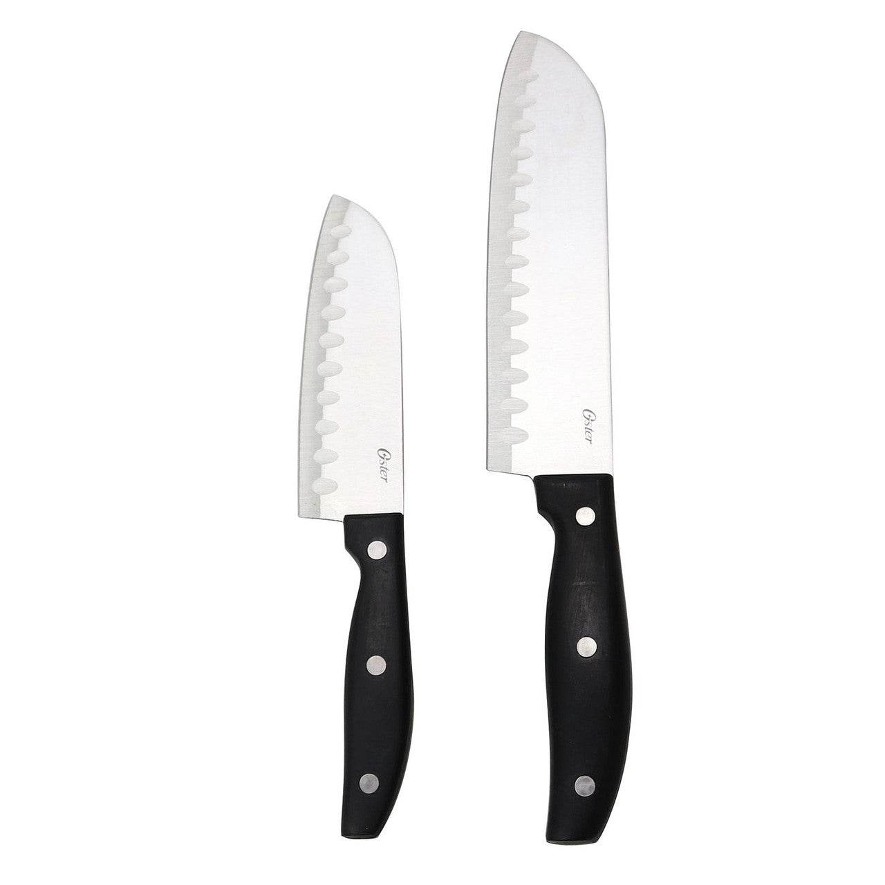 Oster Granger 2 Piece Stainless Steel Santoku Knife Set with Black Handles - Loft&Timber