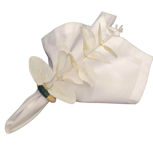 Set of 4 White Leaf Eucalyptus Napkin RingsRustic Napkin Ring, Minimalist Tabledecor, Oriental Tabledeco - Loft&Timber