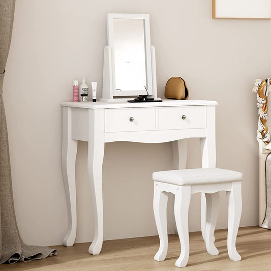 Makeup Vanity Table Set with 360° Rotation Mirror-0