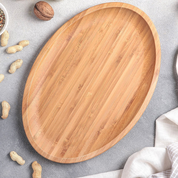 Bamboo Oval Platter 18" inch X 13.25" inch | For Appetizers / Barbecue / Steak - Loft&Timber