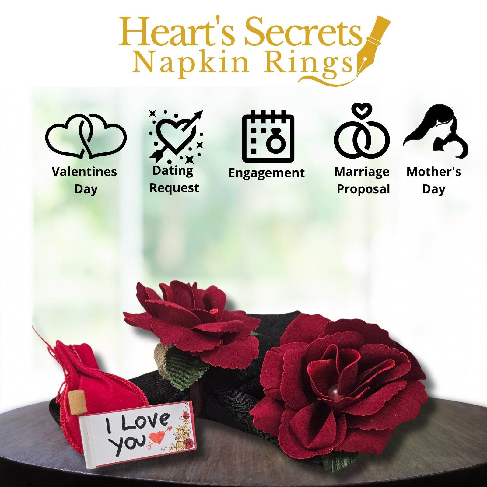 Charlo's Heart's Secrets Napkin Rings Red Colombiana Romantic Flower Rosebud - Loft&Timber