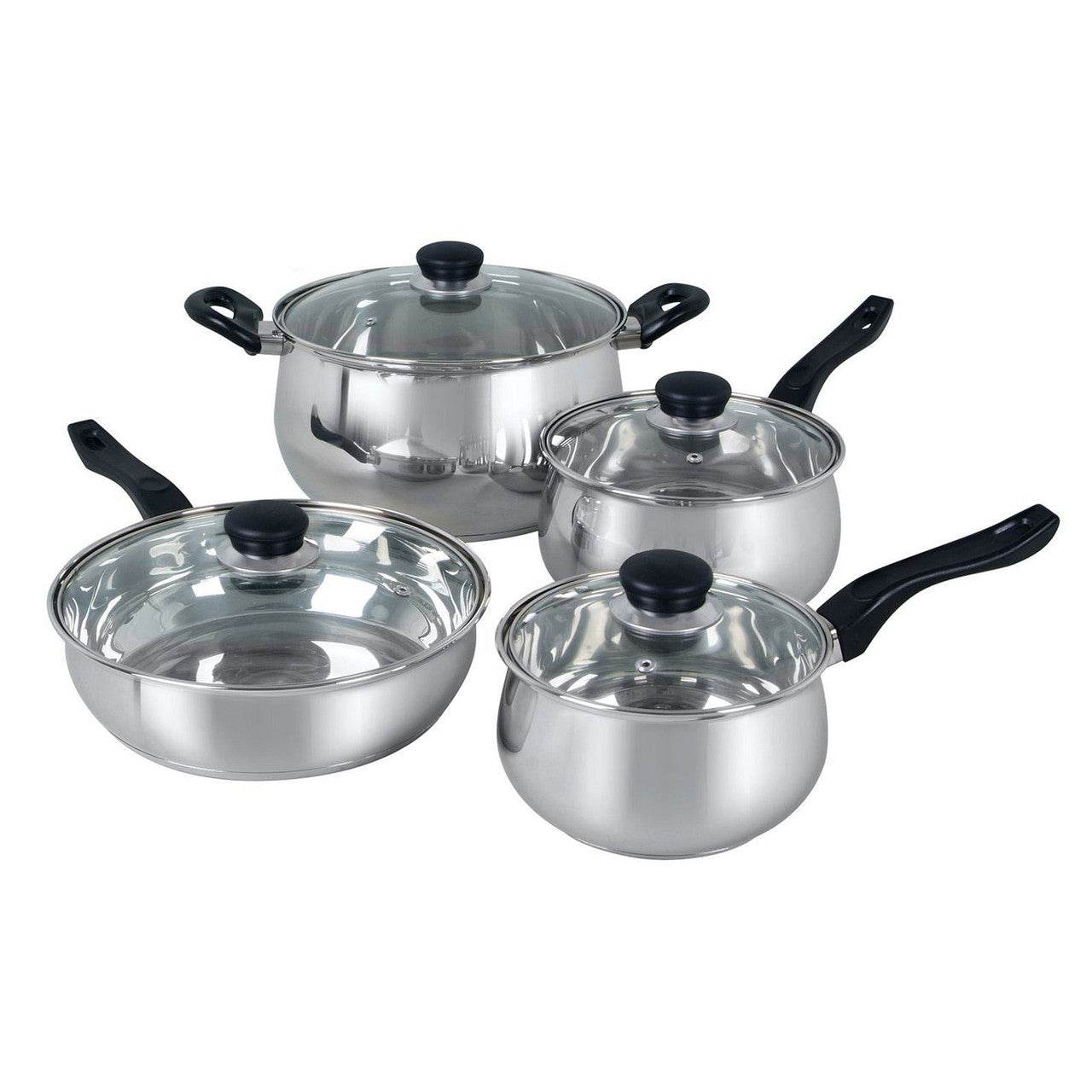 Oster Rametto 8 Piece Stainless Steel Kitchen Cookware Set with Glass Lids - Loft&Timber