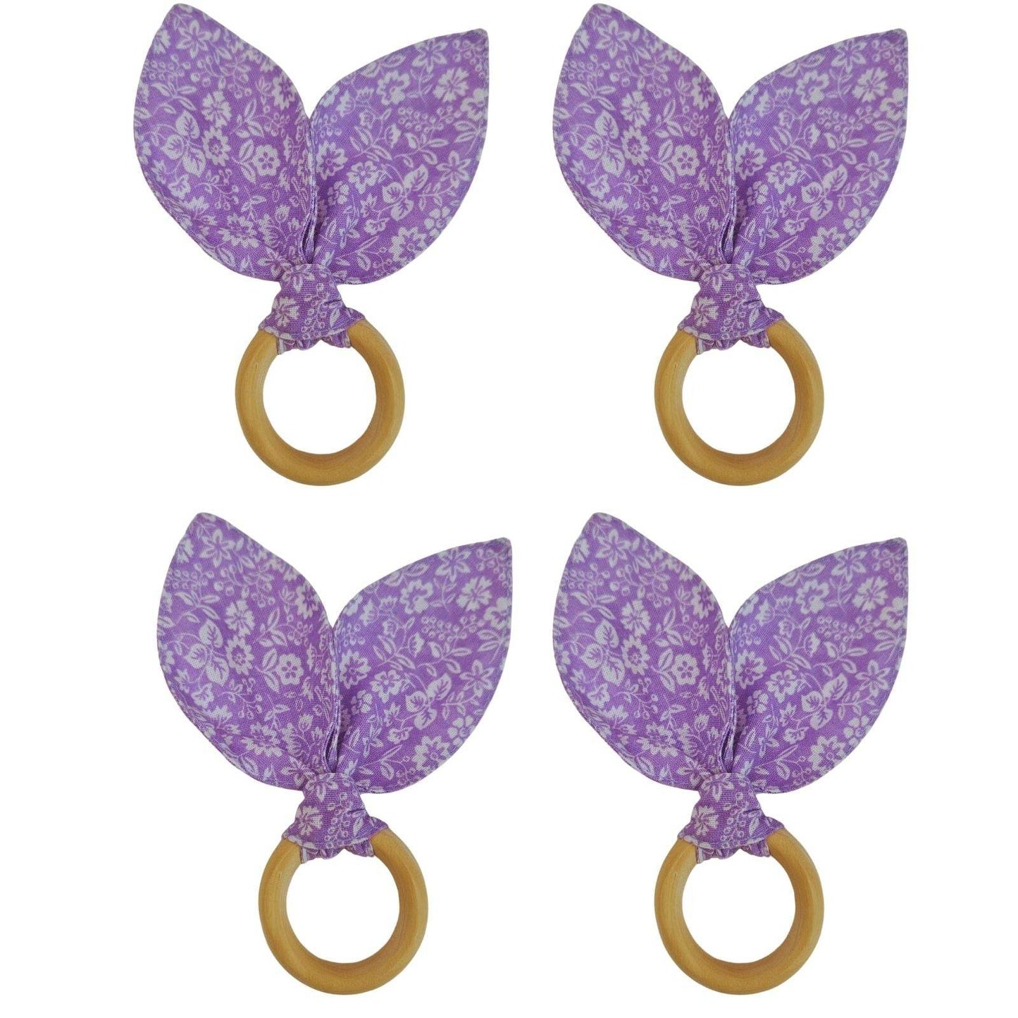 Maison Charlo | Easter Set of 4 Floral Lilac White Bunny Ears Napkin Rings | Dining Table Decor - Loft&Timber