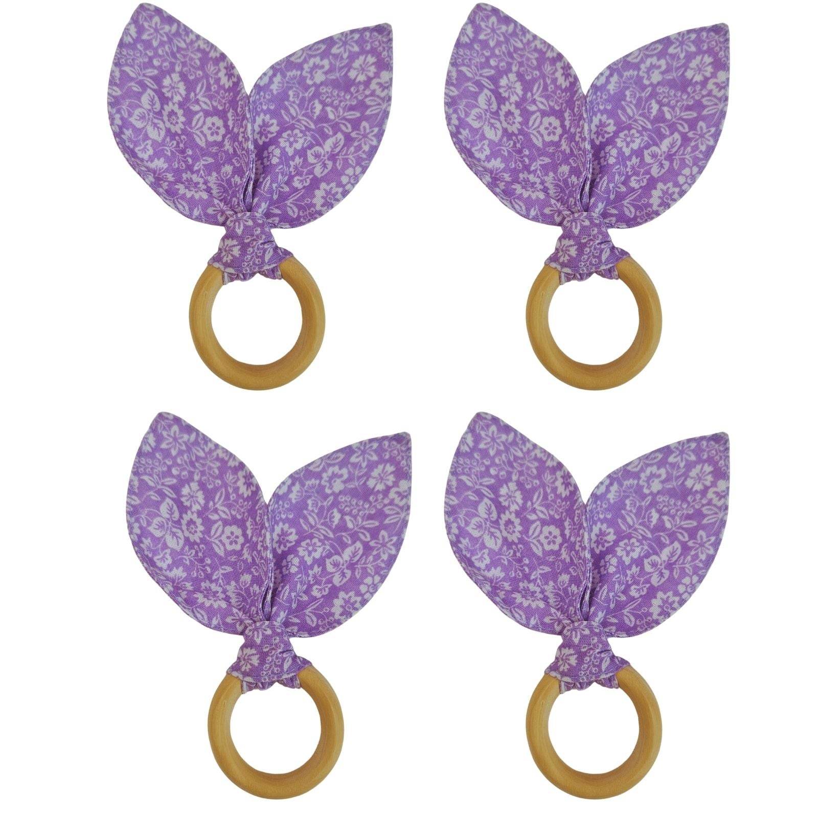 Maison Charlo | Easter Set of 4 Floral Lilac White Bunny Ears Napkin Rings | Dining Table Decor - Loft&Timber