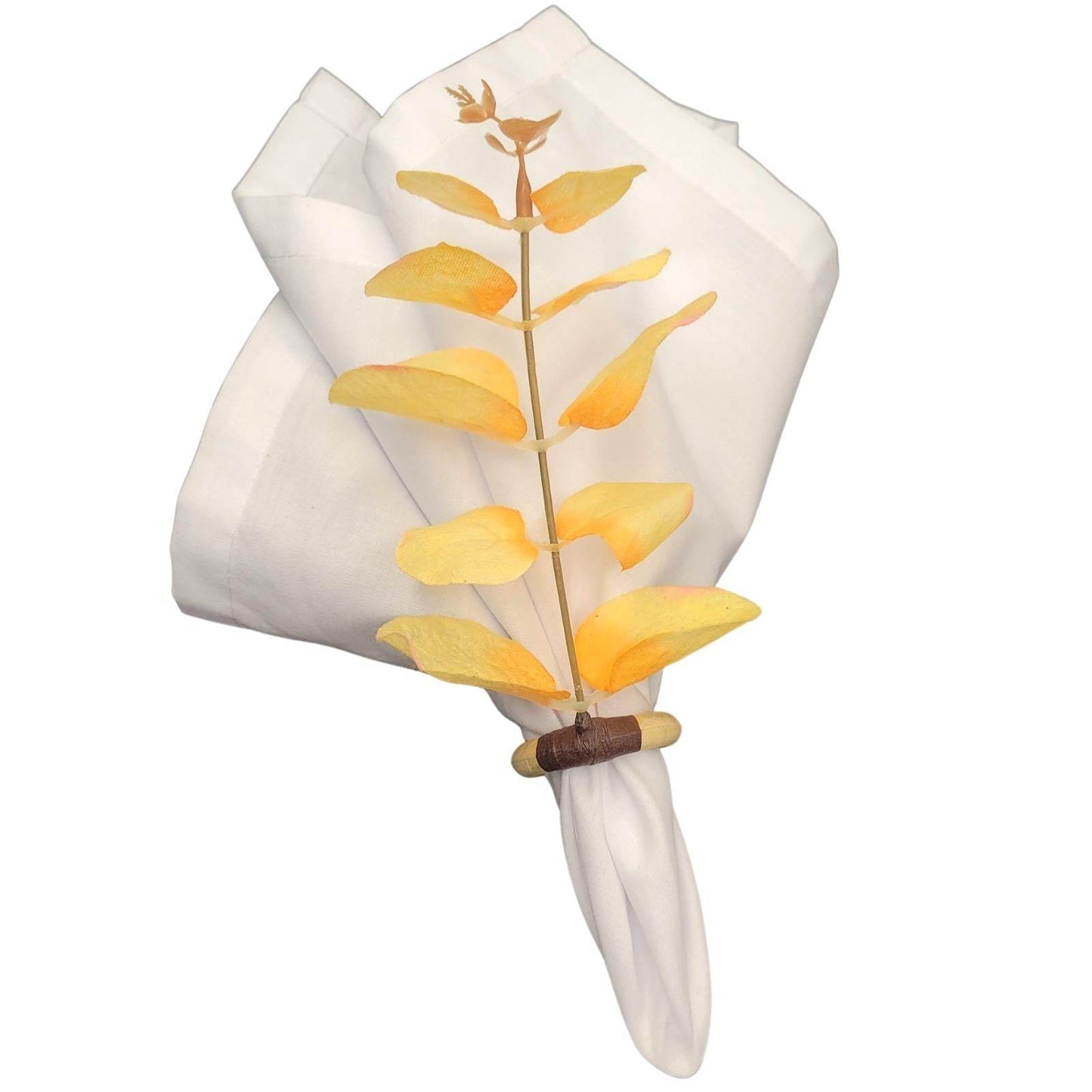 Set of 4 Yellow Leaf Eucalyptus Napkin Rings, Rustic Napkin Ring, Minimalist Tabledecor, Oriental Tabledeco - Loft&Timber