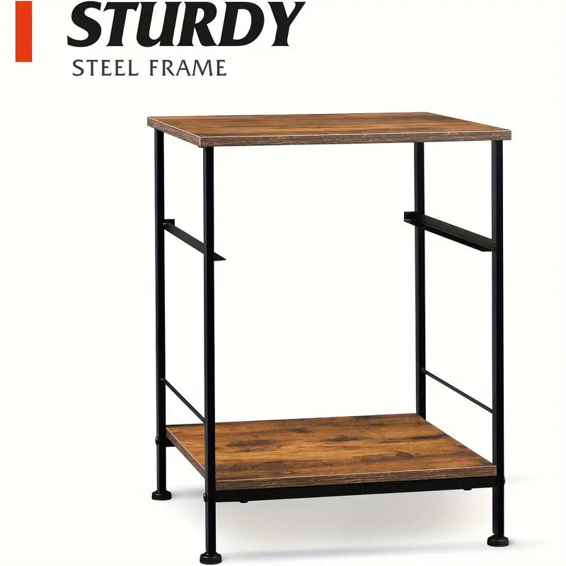 Rustic Black Metal Nightstand with Fabric Drawer-3