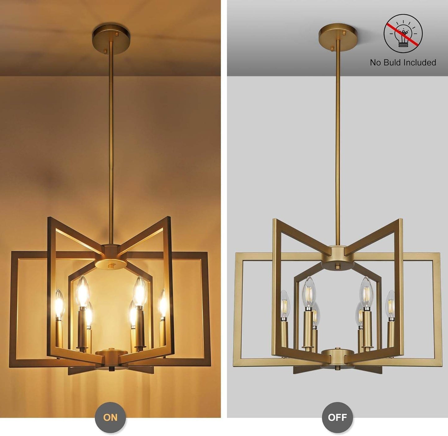 6-Light Gold Pendant Light, Modern Farmhouse Dining Room Light Fixtures over Table, Industrial Metal Geometric Kitchen Chandelier for Entryway Hallway Foyer Bedroom - Loft&Timber