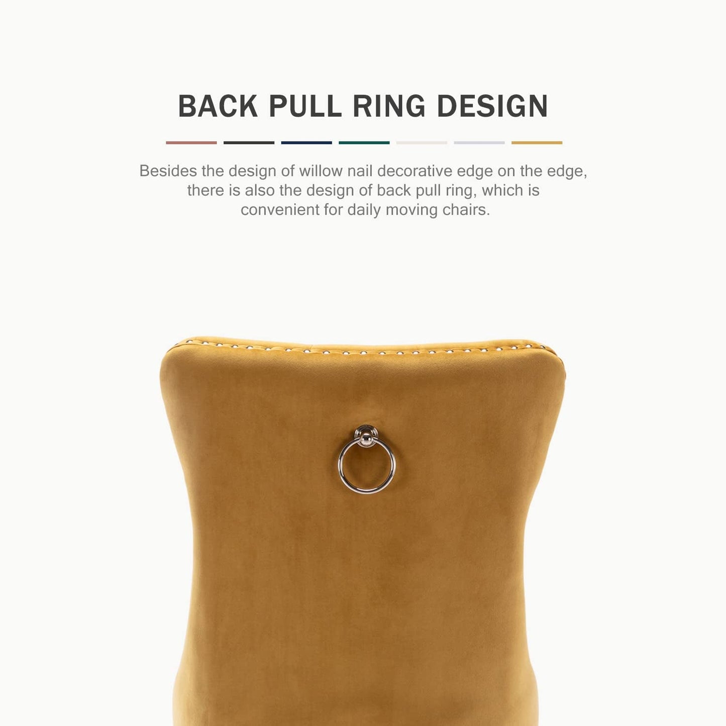 Gold Velvet Tufted Dining Chair With Ring Pull Trim-4