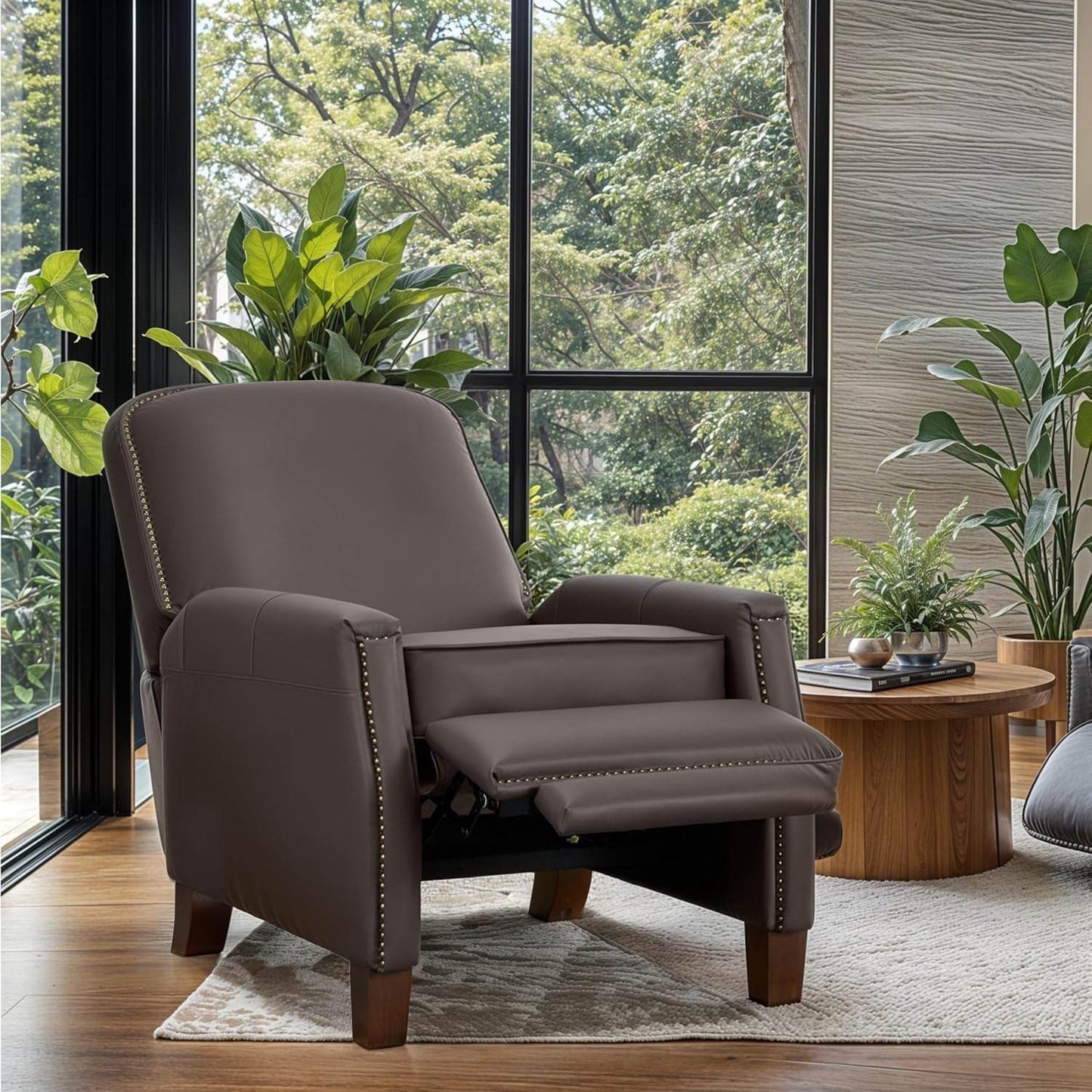 Recliner Chair, Mid-Century Modern Pushback in Saddle Brown - Loft&Timber
