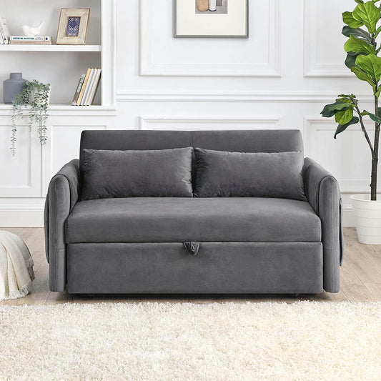 55″ Velvet Convertible Sofa Bed with Adjustable Backrest - Loft&Timber