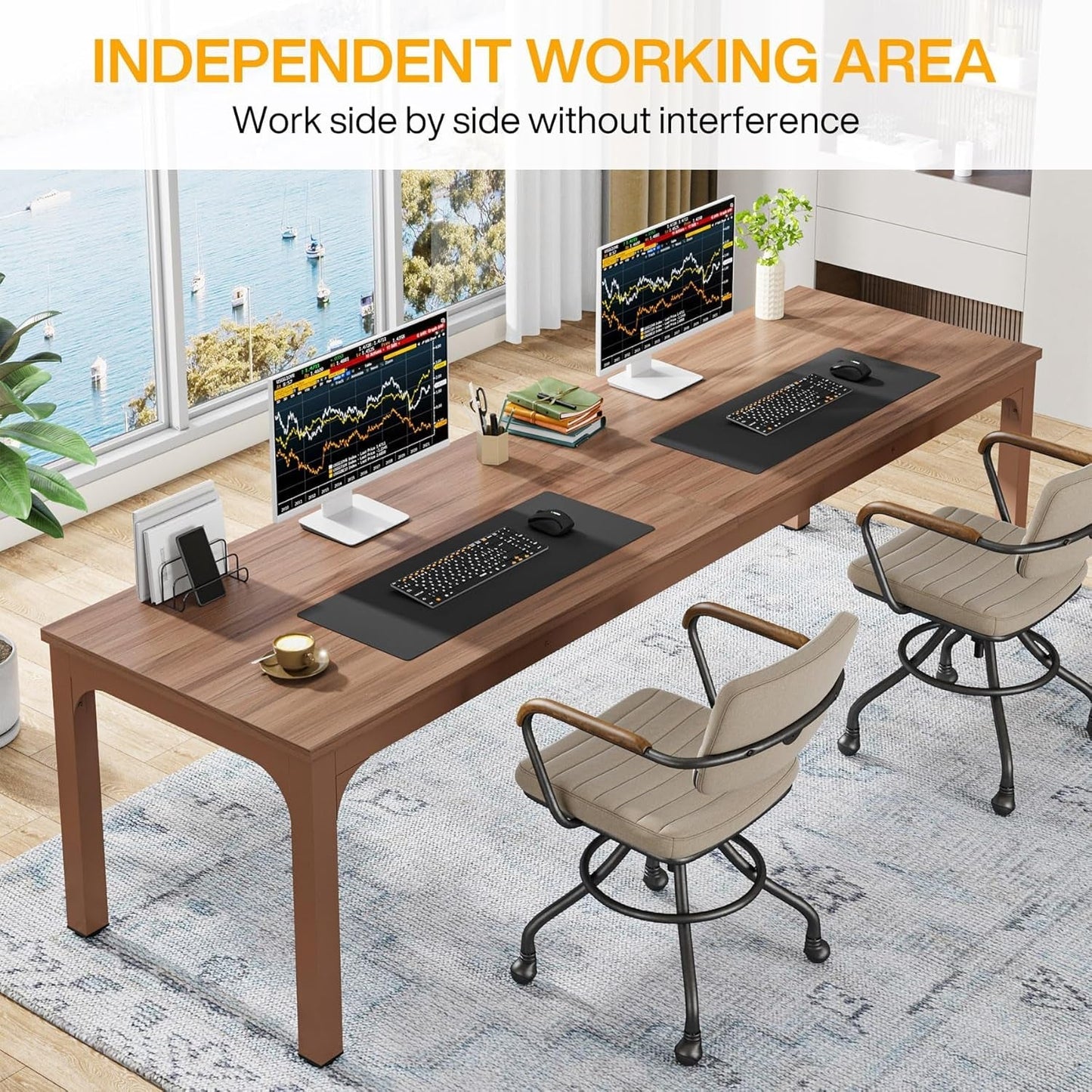 78.7 Inches Extra Long Computer Desk 2 Person Desk, Double Long Desk, Workstaion for Home Office-4