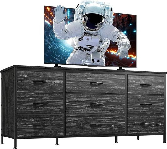 Dresser TV Stand with 9 Drawers for 60'' TV Stand in Charcoal Black - Loft&Timber
