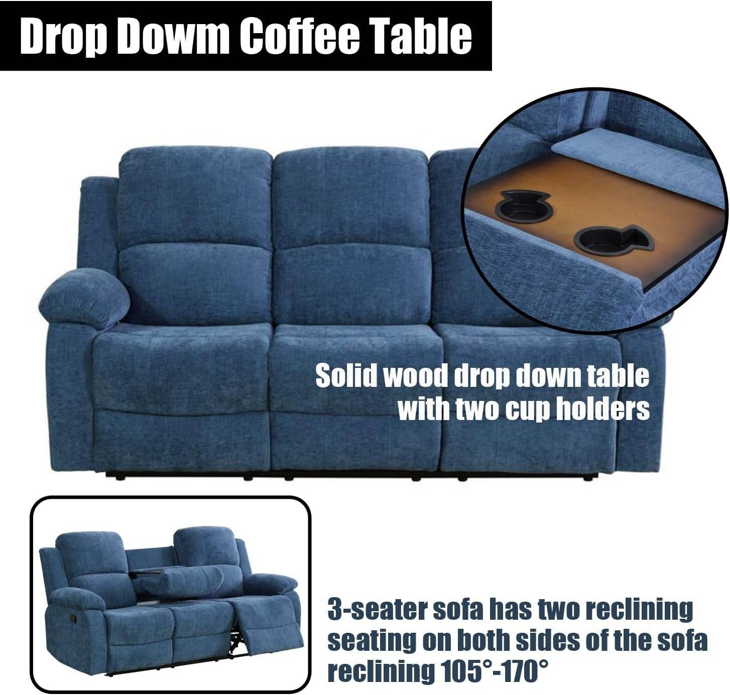 Recliner Sofa Set /Blue Linen - Loft&Timber