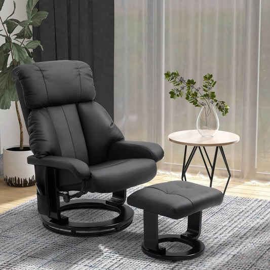 Massage Recliner Chair with Ottoman, 360° Swivel in Black - Loft&Timber