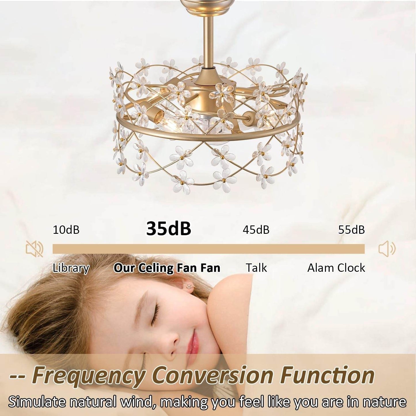 20 Inch Gold Caged Ceiling Fan with Light, Flower Chandelier Ceiling Fan with Lights Remote Control, Modern Crystal Fandelier 6 Speeds for Girl'S Bedroom, Living Room - Loft&Timber