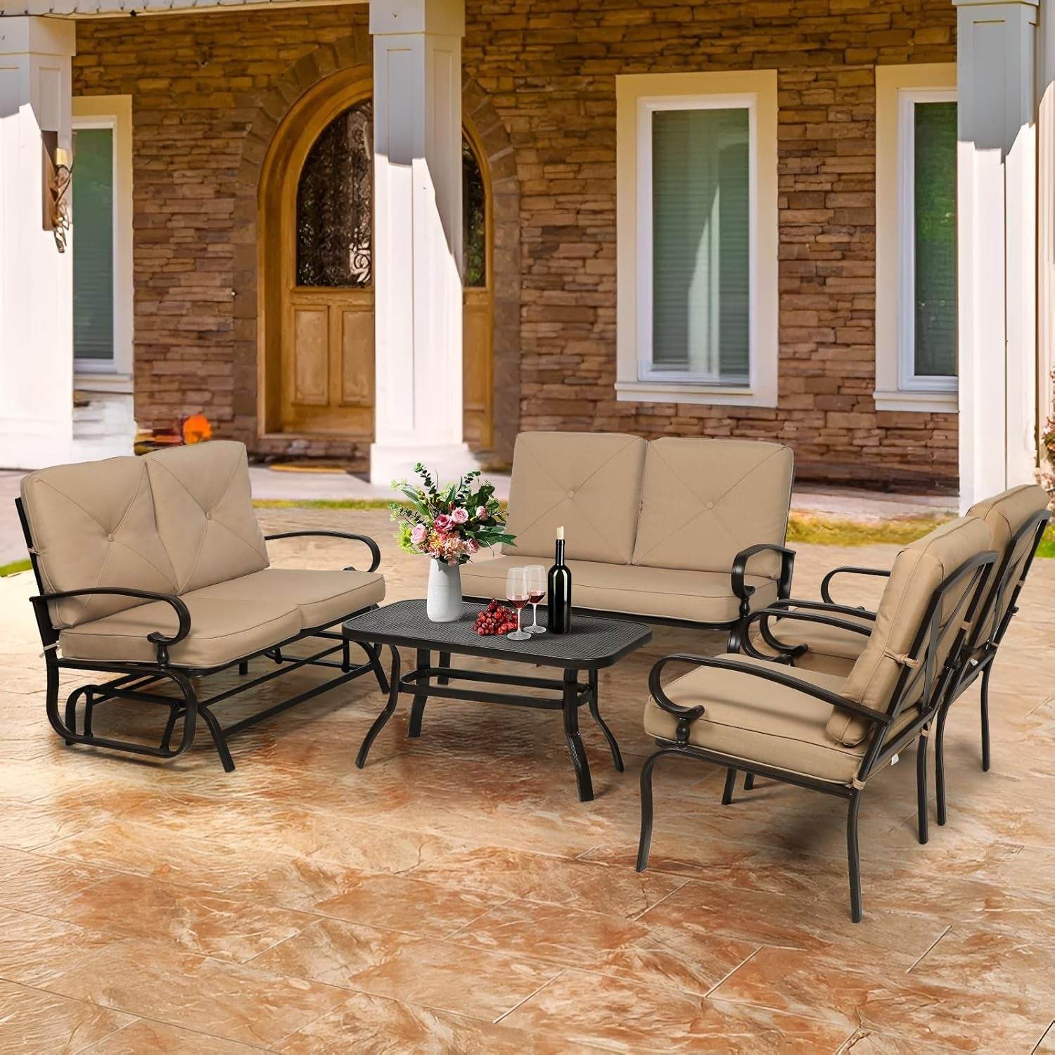 Five Piece Outdoor Metal Patio Furniture Conversation Set - Loft&Timber