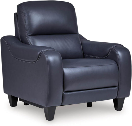 Mercomatic Contemporary Leather Match Wall Hugger Power Recliner with Adjustable Headrest in Blue - Loft&Timber