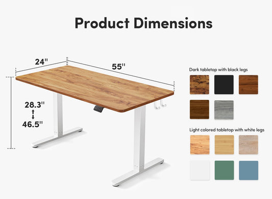 Electric Standing Desk, Height Adjustable Stand up Desk, 55 X 24 Inches Sit Stand Home Office Desk, Computer Desk, Light Rustic Brown-1