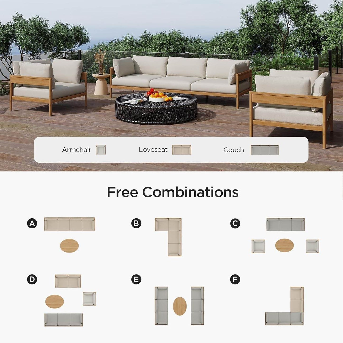 Modern Outdoor Sectional Sofa Set with Thick Cushions - Loft&Timber