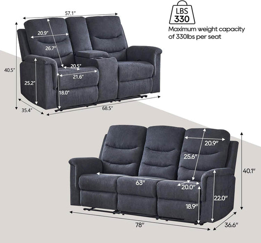 2 Pieces Recliner Sofa Set - Loft&Timber