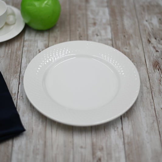 White Dessert Plate With Embossed Wide Rim 8" inch | - Loft&Timber