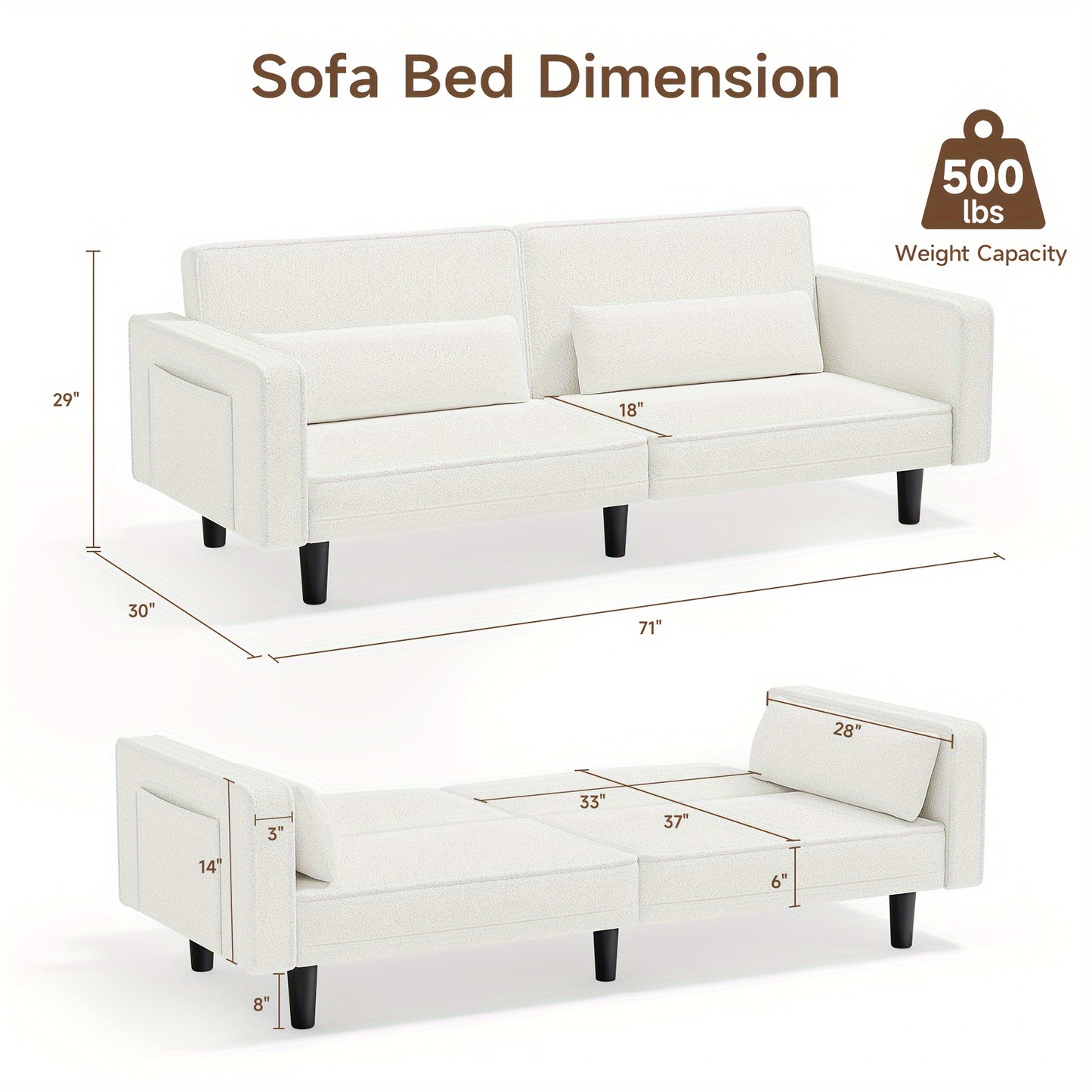 71" Futon Sofa Bed, Convertible Sleeper Sofa Bed Couch - Loft&Timber