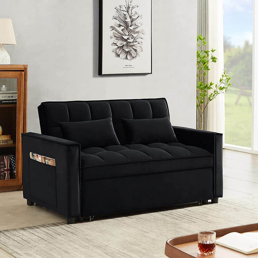 Modern Black Convertible Sofa Bed with Reclining Backrest - Loft&Timber