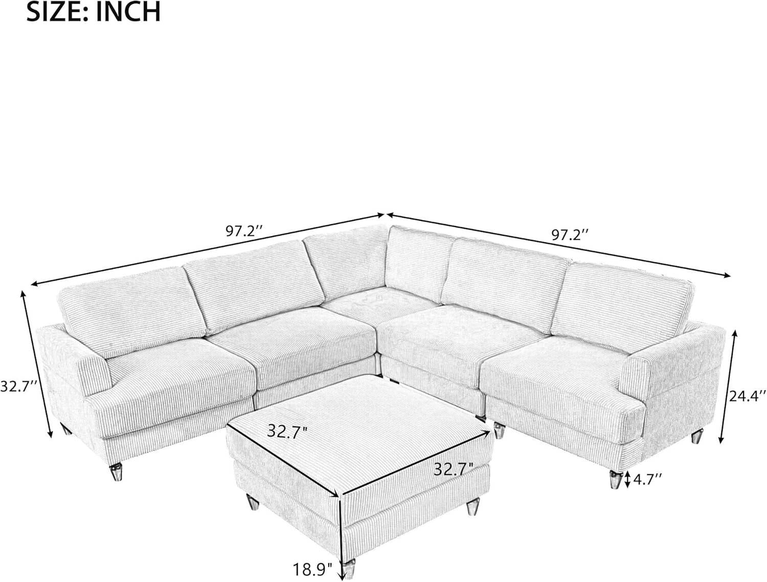 Large Sectional Sofa Couch with Ottoman - Loft&Timber
