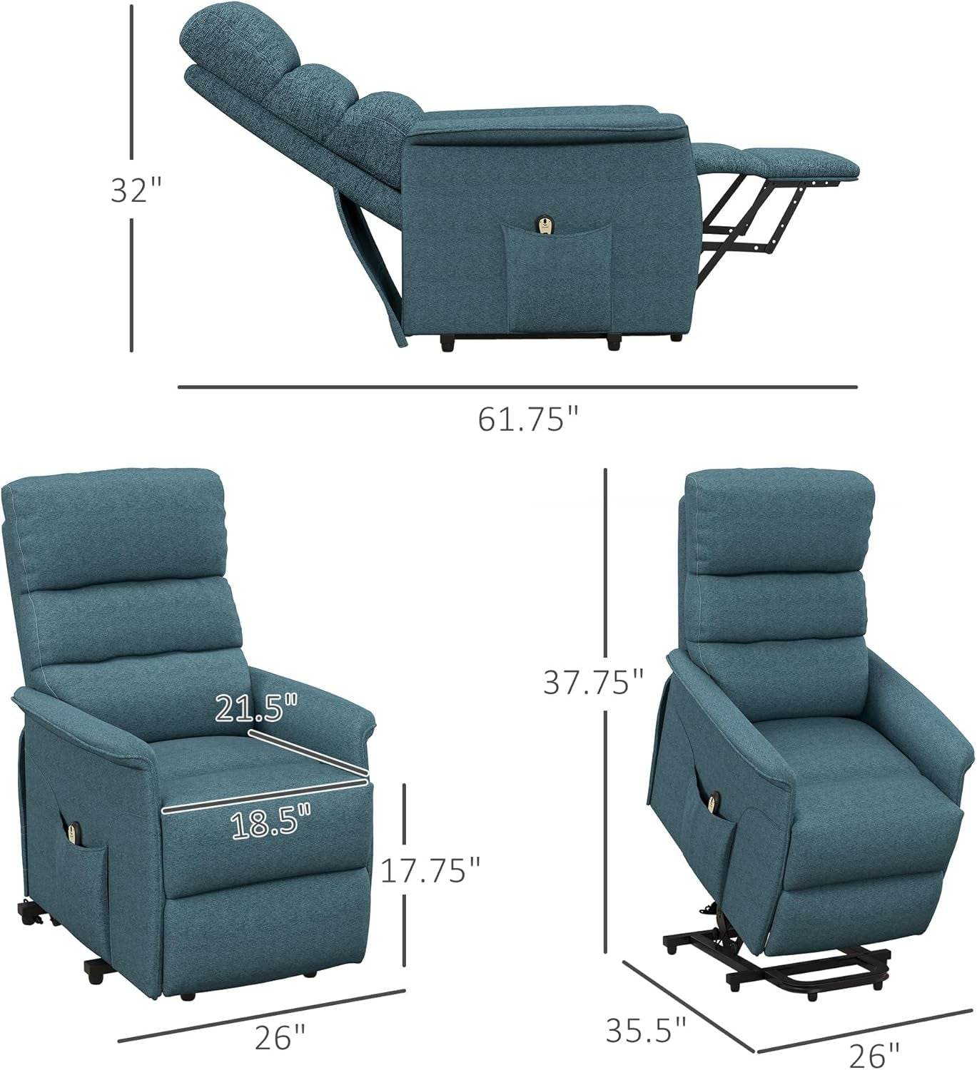 Power Lift Recliner Chair in Blue - Loft&Timber