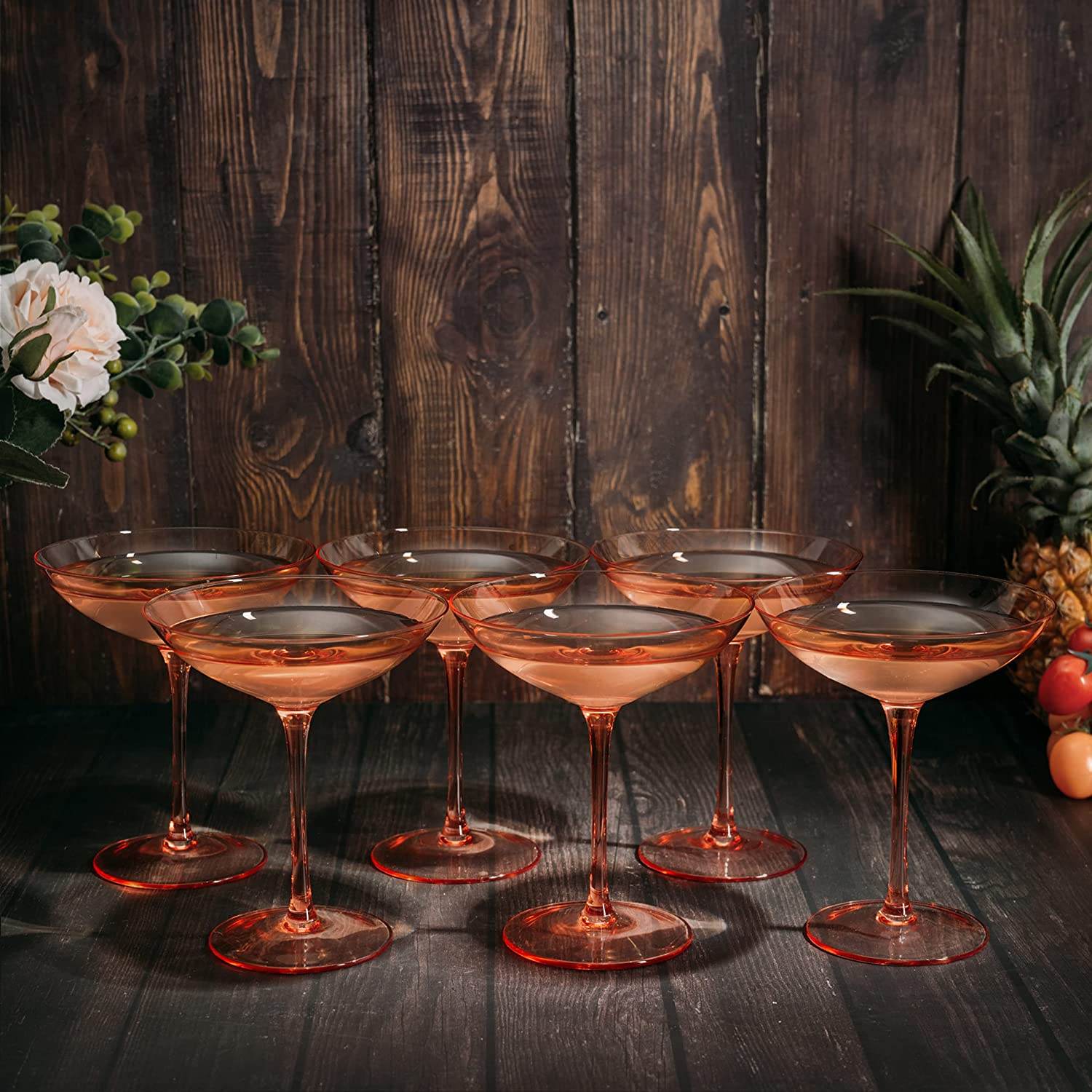 The Wine Savant Colored Vintage Glass Coupes 12oz Colorful Cocktail, Martini & Champagne Glasses, Prosecco, Mimosa Glasses Set, Cocktail Glass Set, Bar Glassware Luster Glasses (6, Orange) - Loft&Timber