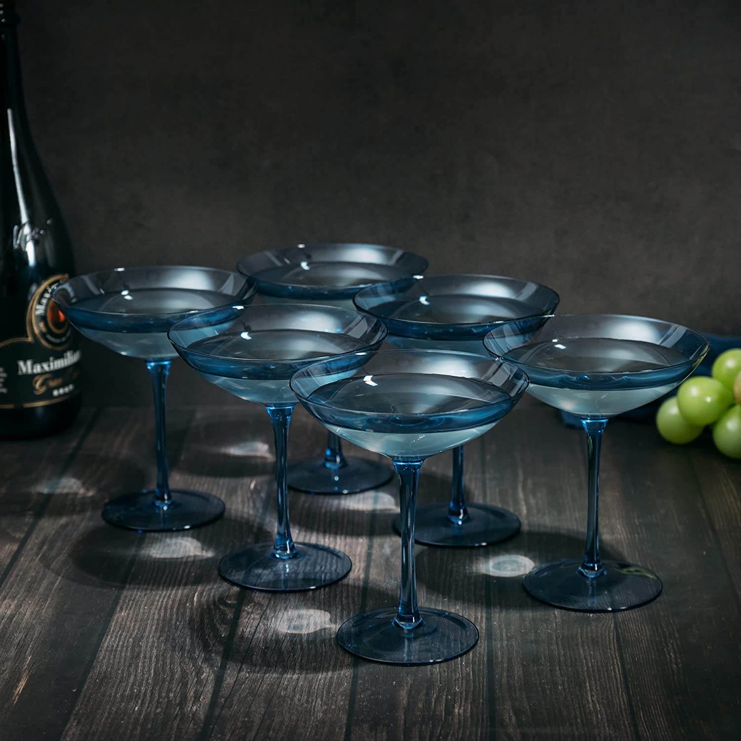 Cobalt Blue Colored Champagne Coupe Glasses 12oz Set of 6 by The Wine Savant - Toasting Glasses, Wedding Party Champagne Cocktail Blue Champagne Colored Glasses Prosecco, Mimosa, Home Bar Glassware - Loft&Timber
