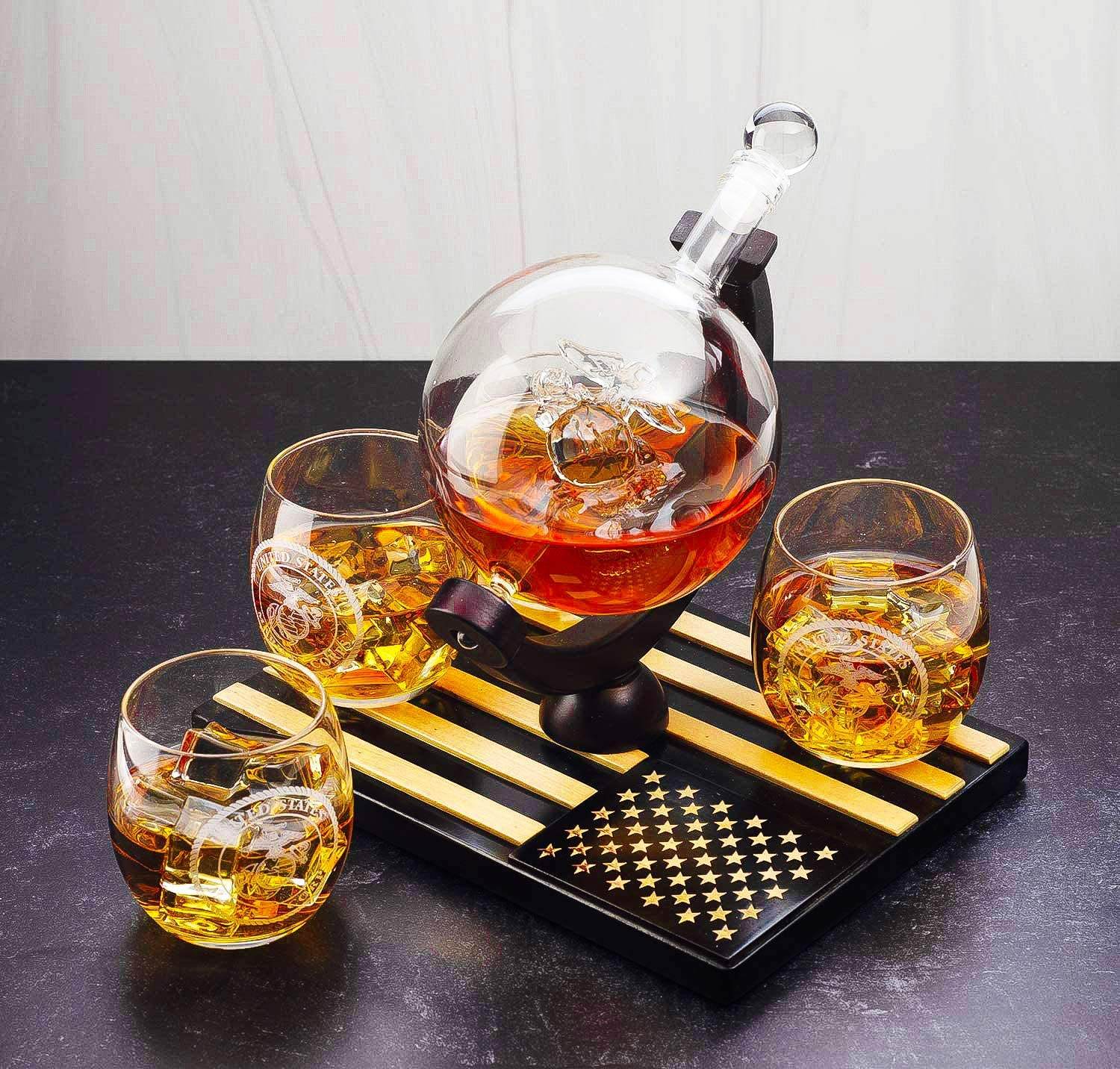Marine Decanter Set With 4 Whiskey Glasses 1000ml Marines Gift Decanter by The Wine Savant - Loft&Timber