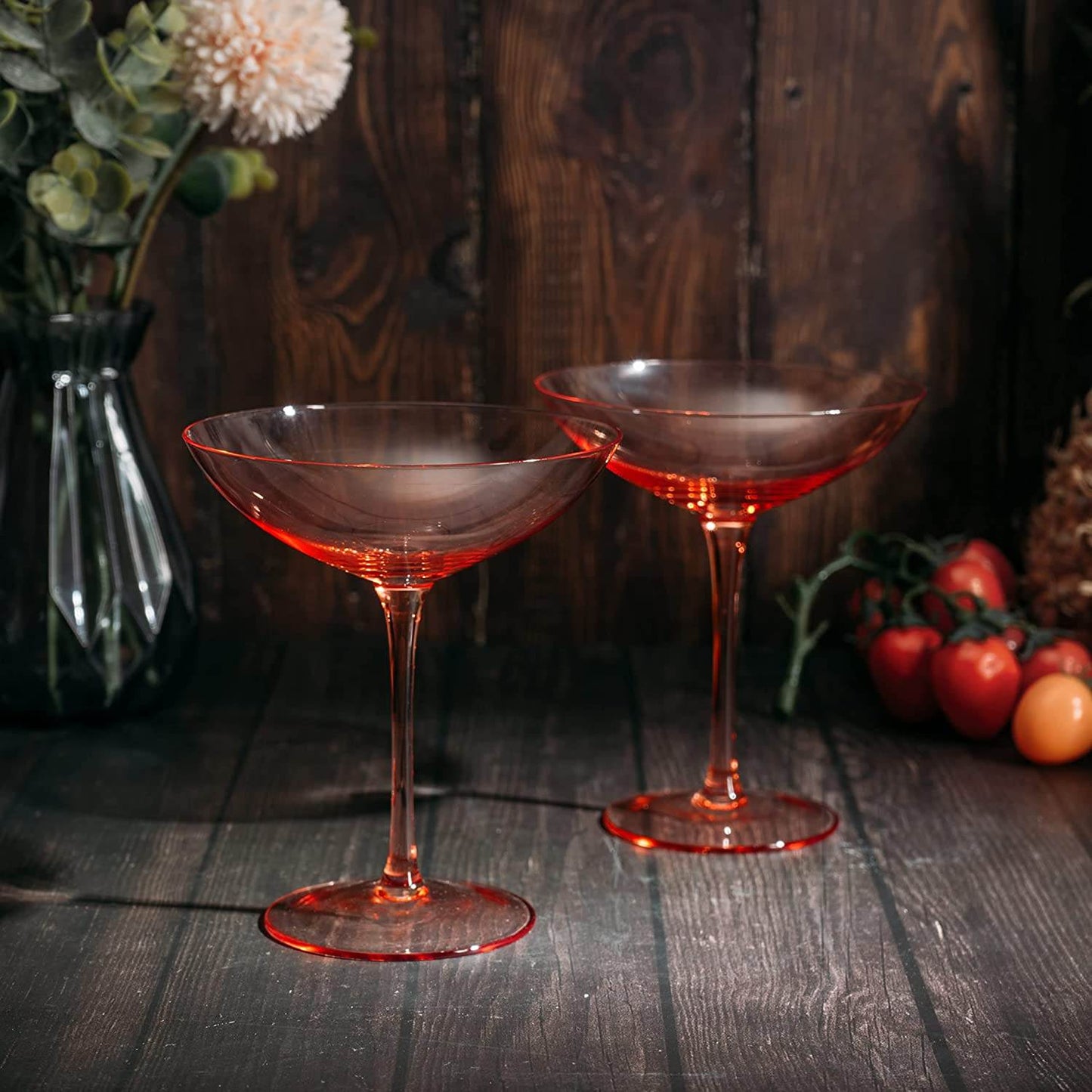 The Wine Savant Champagne Coupes 12oz Colorful Champagne Glasses, Prosecco, Mimosa Glasses Set, Cocktail Glass Set, Bar Glassware Luster Glasses (2, Orange) - Loft&Timber