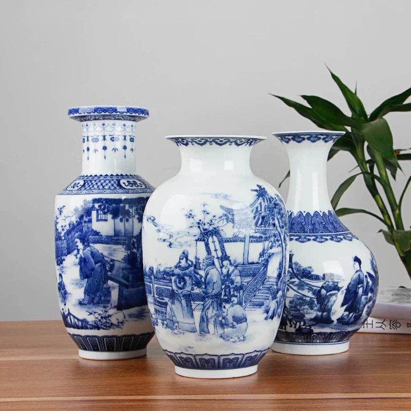Classic Antique Chinese Blue and White Ceramic Vase - Loft&Timber