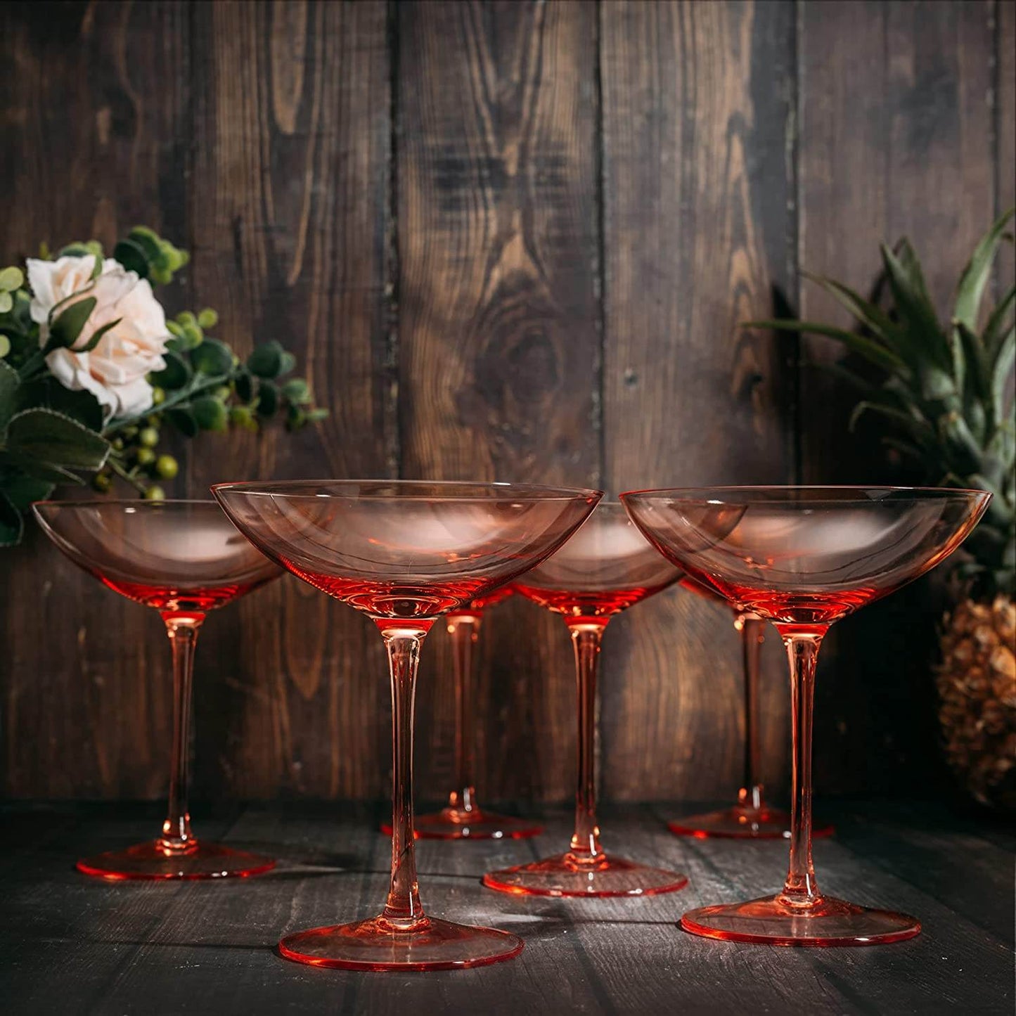 The Wine Savant Colored Vintage Glass Coupes 12oz Colorful Cocktail, Martini & Champagne Glasses, Prosecco, Mimosa Glasses Set, Cocktail Glass Set, Bar Glassware Luster Glasses (6, Orange) - Loft&Timber