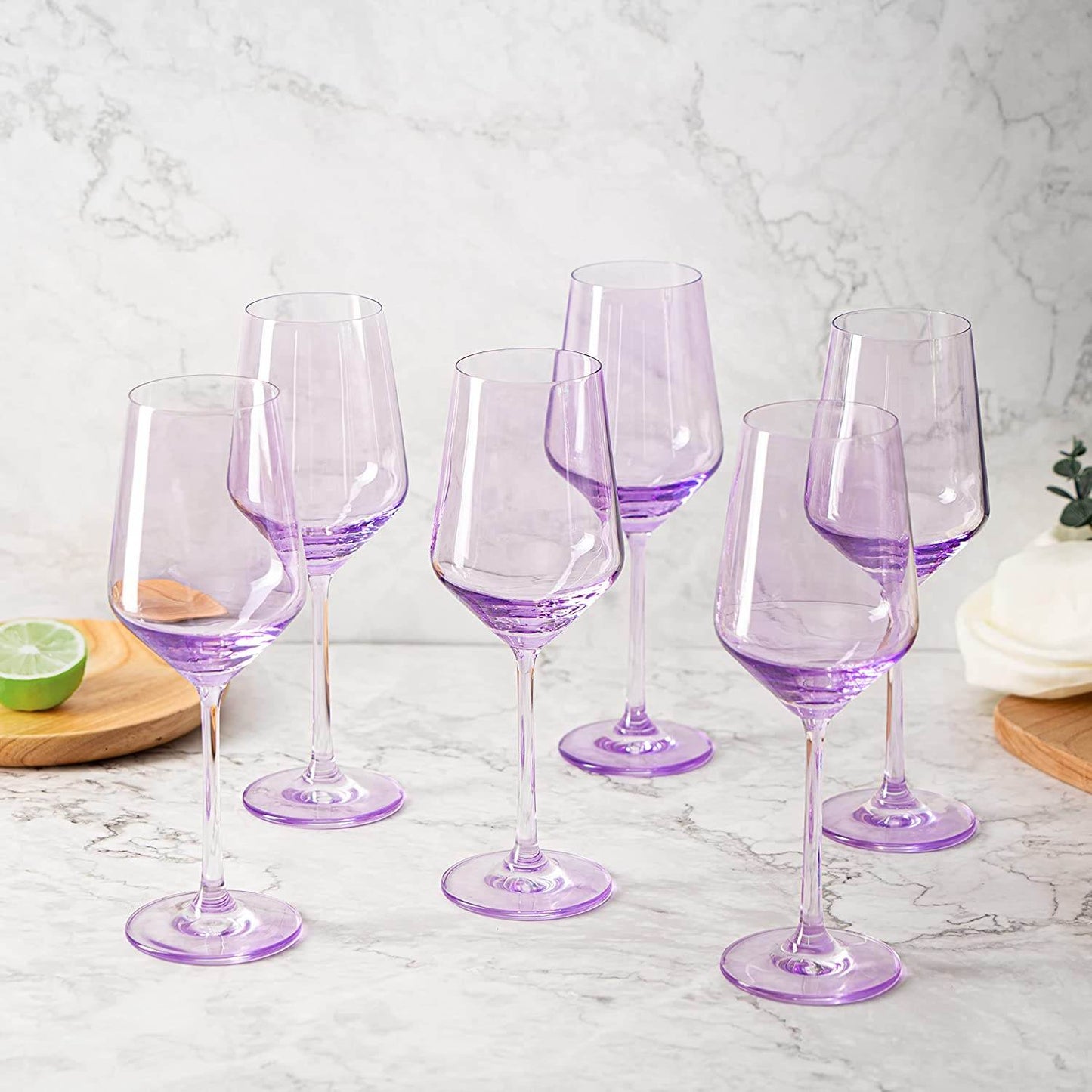 Set of 6 Colored Wine Glasses - 12 oz Hand Blown Italian Style Crystal Bordeaux Wine Glasses - Premium Stemmed Colored Glassware - Unique Drinking Glasses (6, Lavender Purple) - Loft&Timber