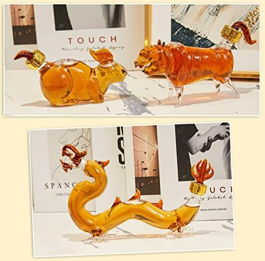 12 Chinese Zodiac Wine & Whiskey Decanter Set | Set of 12 Miniature Hand Blown Decanters | New Year Table Decoration, Constellation Glassware, Personalized Animal Red Wine Carafe Gift 150 ML - Loft&Timber