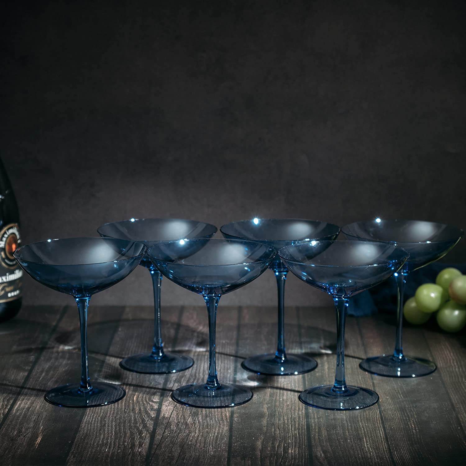 Cobalt Blue Colored Champagne Coupe Glasses 12oz Set of 6 by The Wine Savant - Toasting Glasses, Wedding Party Champagne Cocktail Blue Champagne Colored Glasses Prosecco, Mimosa, Home Bar Glassware - Loft&Timber