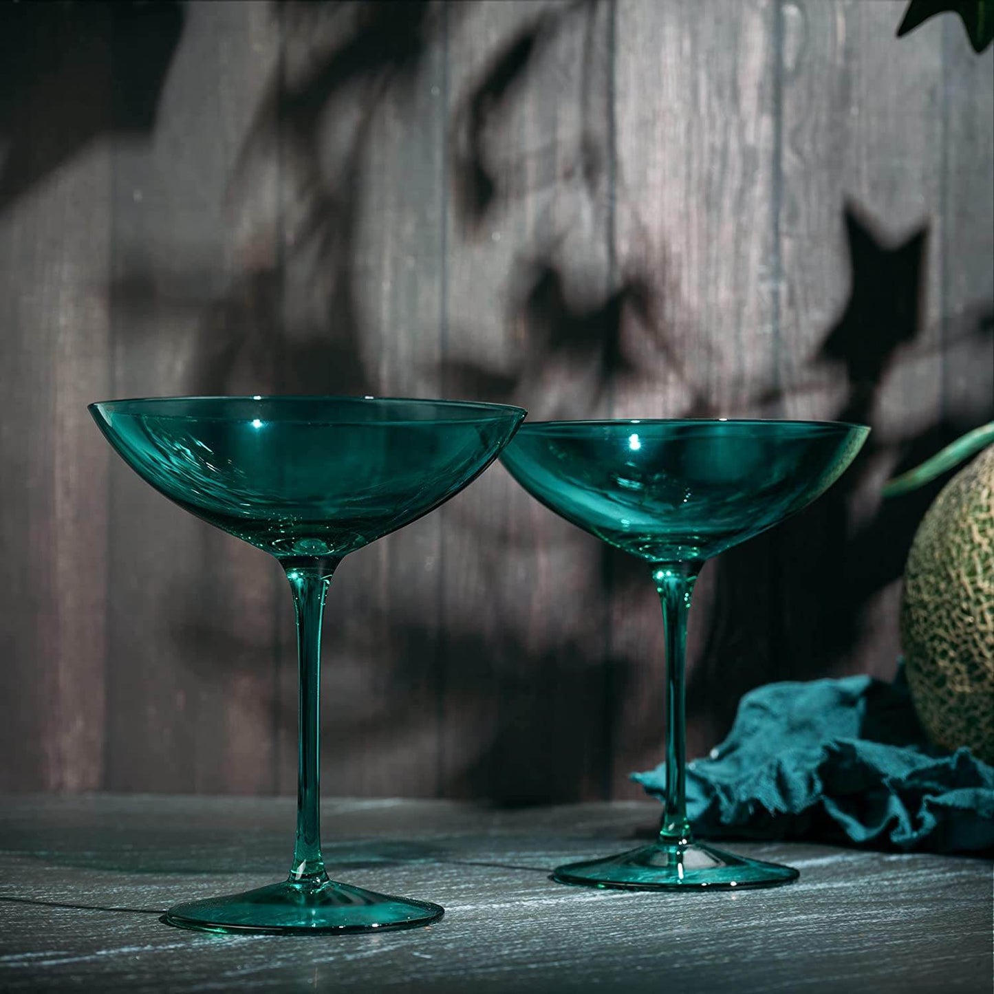 Champagne Coupes 12oz by The Wine Savant - Colorful Champagne Glasses, Prosecco, Mimosa Glasses Set, Cocktail Glass Set, Bar Glassware Luster Glasses (2, Teal) - Loft&Timber