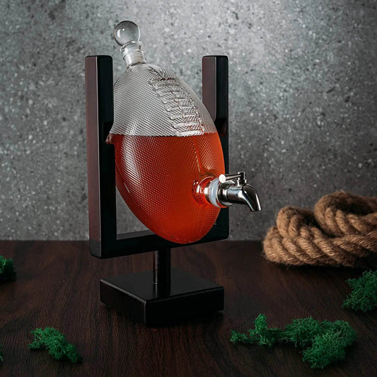 Football Decanter for Whiskey, Wine, Water & Other Liquids - Spigot Faucet - 1400ml Fantasy & Monday Night Football Decorations Decor Liquor Dispenser Gifts for Men Dad, Decanters for Alcohol - Loft&Timber