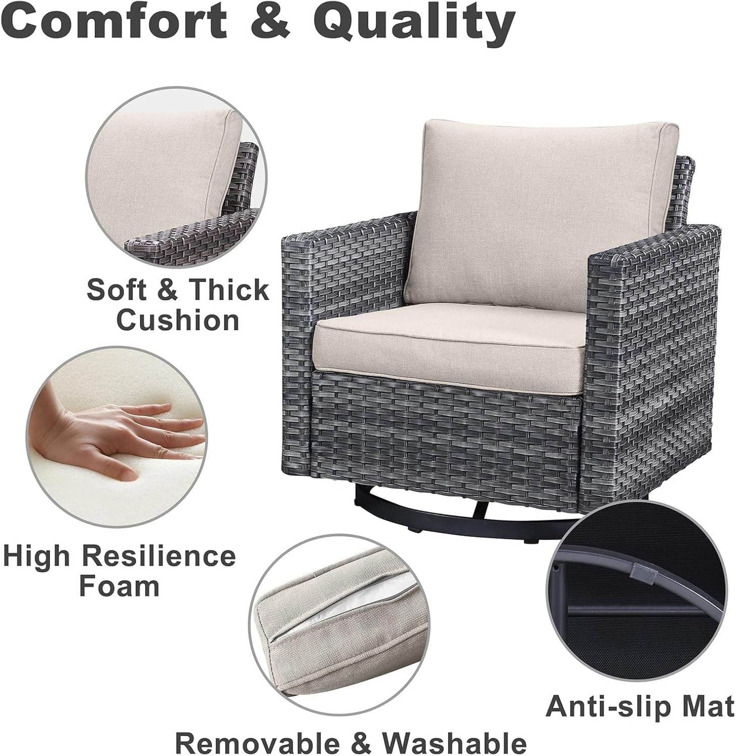 6 Piece Outdoor Furniture Patio Wicker Sofa Set, Oversize Outdoor Swivel Rocker Chairs with Rattan Ottomans, Conversation Sets Patio Furniture Come with Removable Washable Cushion - Loft&Timber