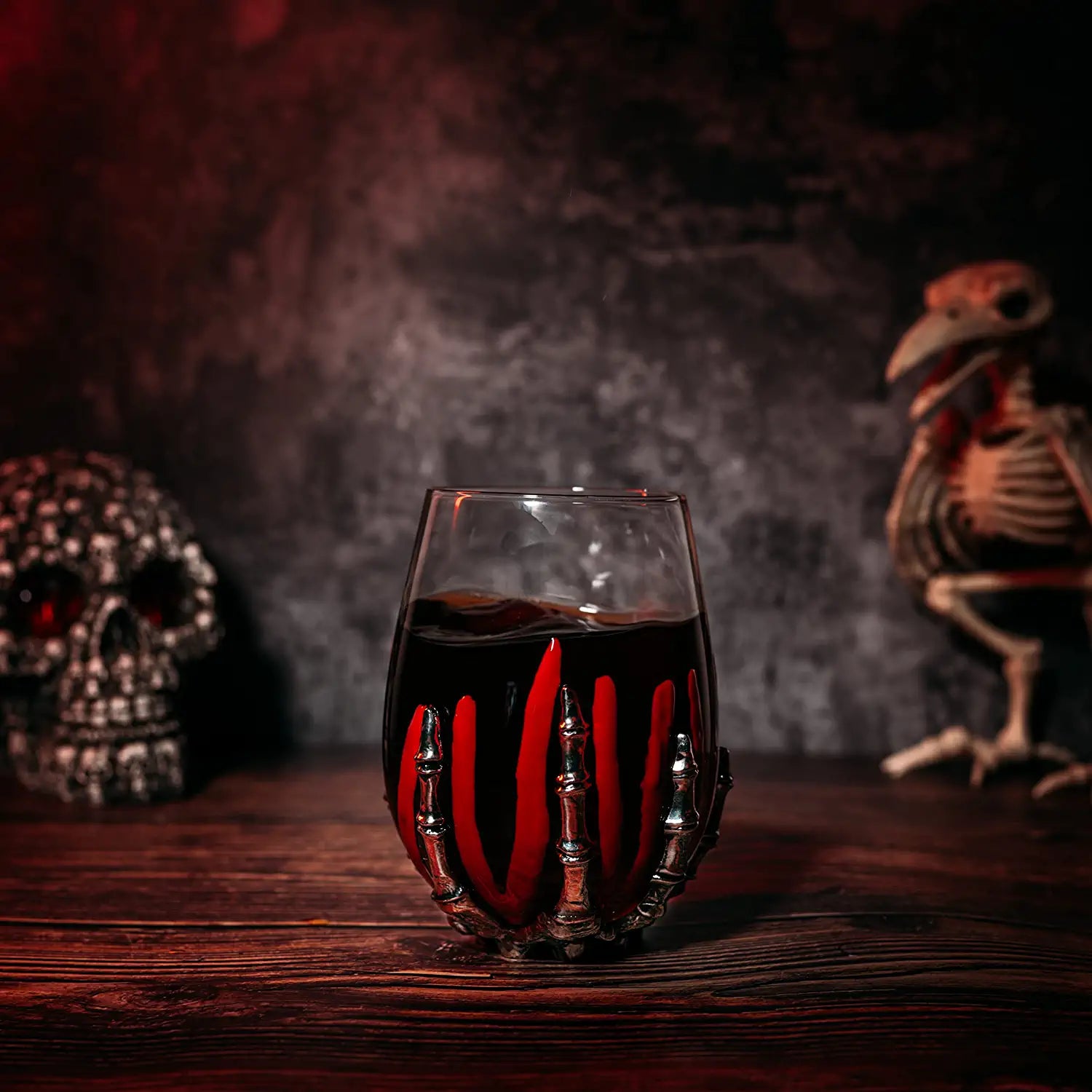 Skeleton Wine Glass, Bloody Hand Wine Skull Glass - 12oz Skeleton Glasses 5" H, Goth Gifts, Skeleton Gifts, Skeleton Decor, Spooky Wine Gift Set, Themed Parties! - Loft&Timber